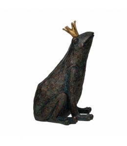 Creative Co-Op Resin Frog with Gold Crown, Patina Finish