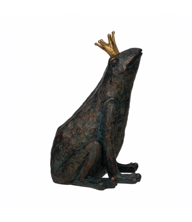 Creative Co-Op Resin Frog with Gold Crown, Patina Finish