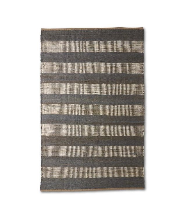 K&K Interiors Blue & Cream Jute Striped Handwoven Rug