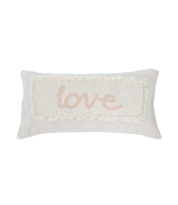 Creative Co-Op Cotton Embroidered Lumbar Pillow with Eyelash Fringe "Love"