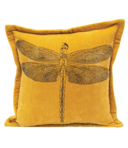 Creative Co-Op Cotton Velvet Pillow with Printed Dragonfly