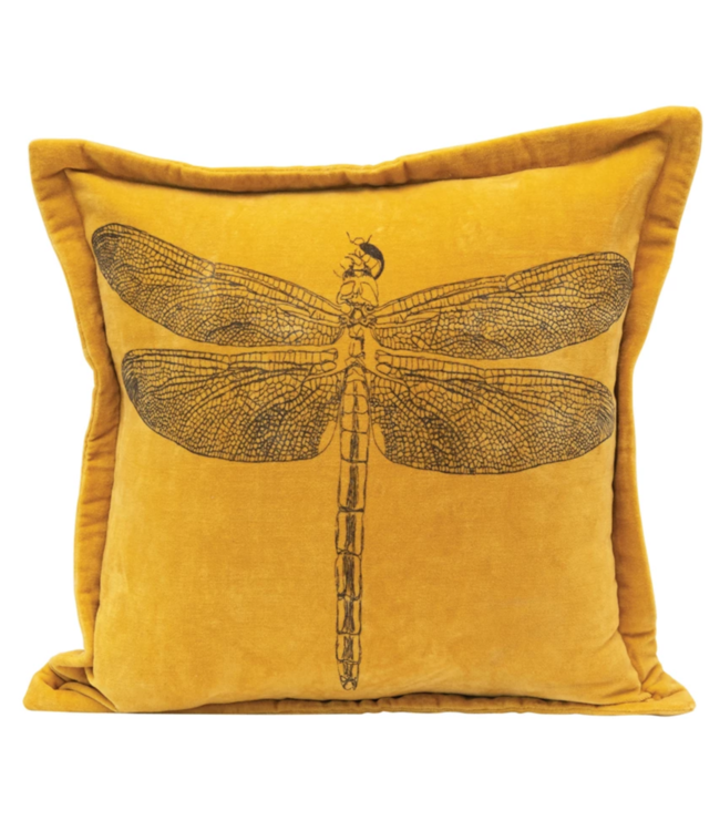 Creative Co-Op Cotton Velvet Pillow with Printed Dragonfly