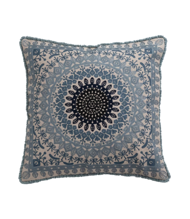 Creative Co-Op Cotton Embroidered Pillow with Trim