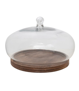 Creative Co-Op Glass Orb Shaped Cloche with Mango Wood Base