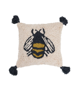 Creative Co-Op Cotton Punch Hook Pillow with Bee and Tassels