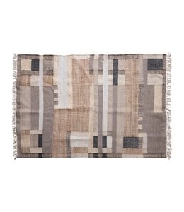 Creative Co-Op Wool Blend Dhurrie Rug with Geometric Design and Fringe