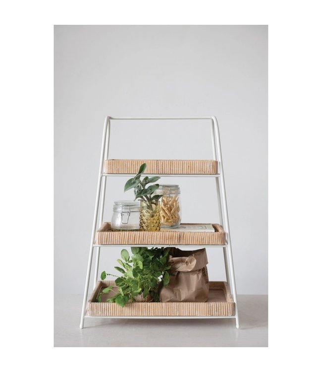 Creative Co-Op Decorative Metal, Wood and Bamboo 3-Tier Tray with Removable Trays