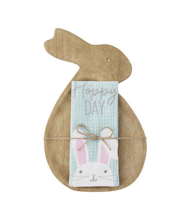 MudPie Bunny Wood Tray With Towel