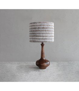 Creative Co-Op Mango Wood Table Lamp with Woven Cotton and Linen Striped Shade