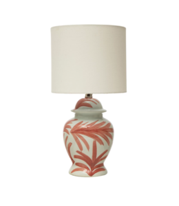 Creative Co-Op Hand-Painted Stoneware Table Lamp with Botanical Pattern and Linen Shade
