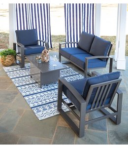 Plow & Hearth Deep Seat Lounge Furniture with Cushions and Hidden-Cooler Coffee Table, 4-Piece Set