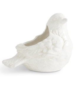 K&K Interiors 13 Inch Cream Crackle Bird Pot