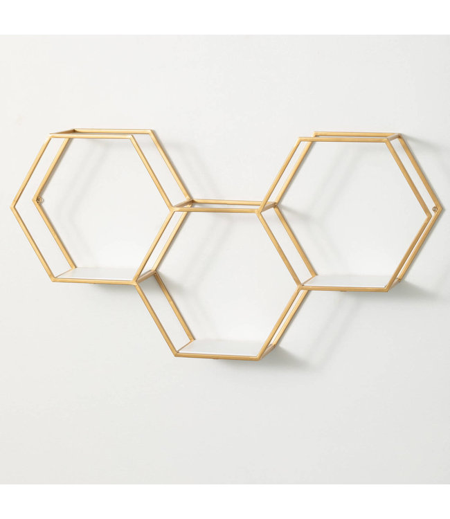 Sullivans Gift Hexagonal Gold Metal Shelf