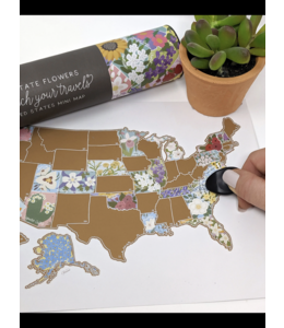 Desk Size USA State Flowers Scratch Your Travel Map 11"x8.5"