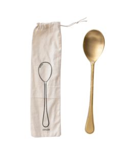 Creative Co-Op Brass Spoon in Printed Drawstring Bag