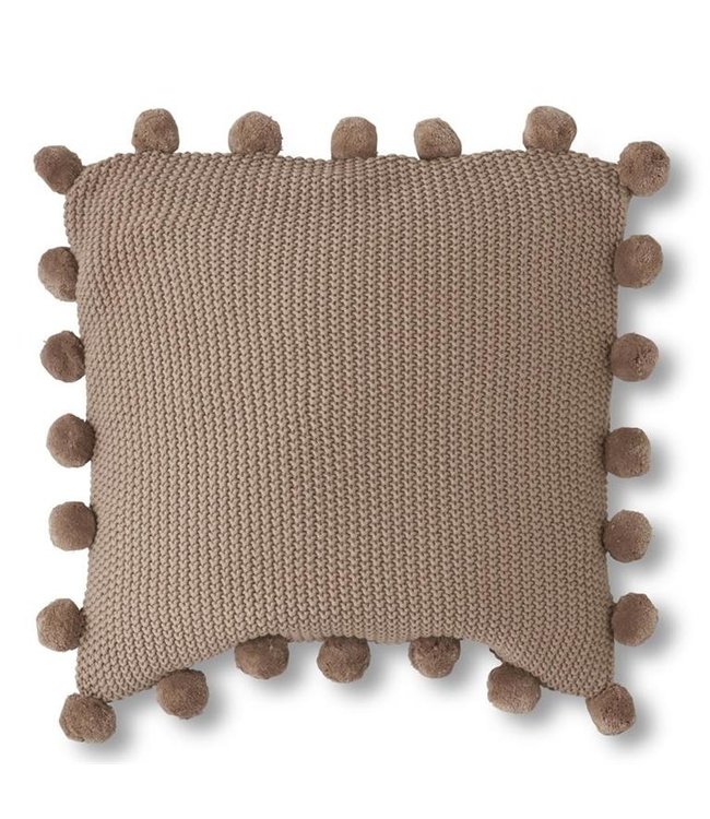 K&K Interiors Brown Moss Knit Pillow with Pom Pom Trim