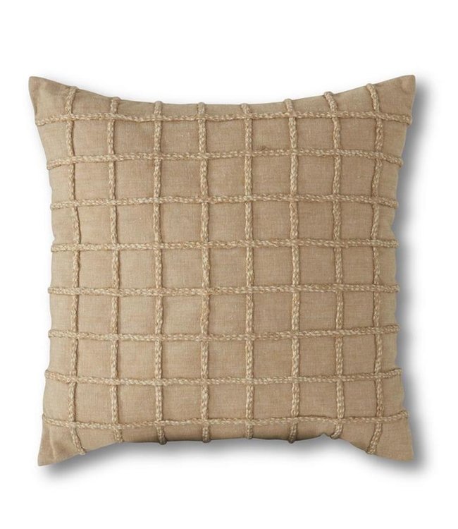 K&K Interiors Square Cream Cotton & Jute Grid Pillow