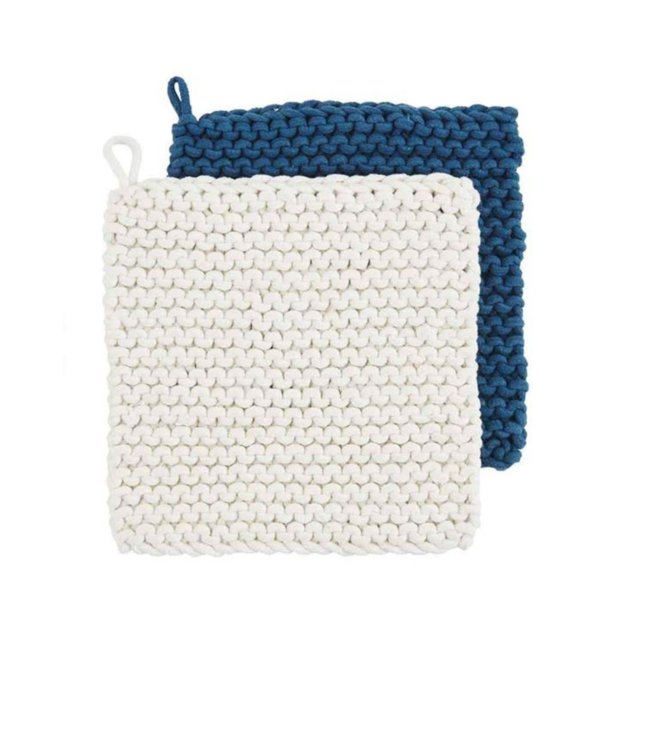 MudPie Pot Holder Set- White & Blue