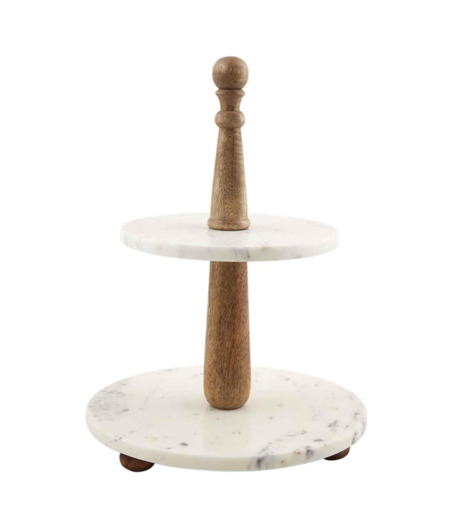 MudPie Marble Wood Tiered Server