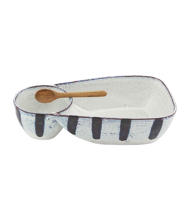 MudPie Black Stripe Chip and Salsa Dish