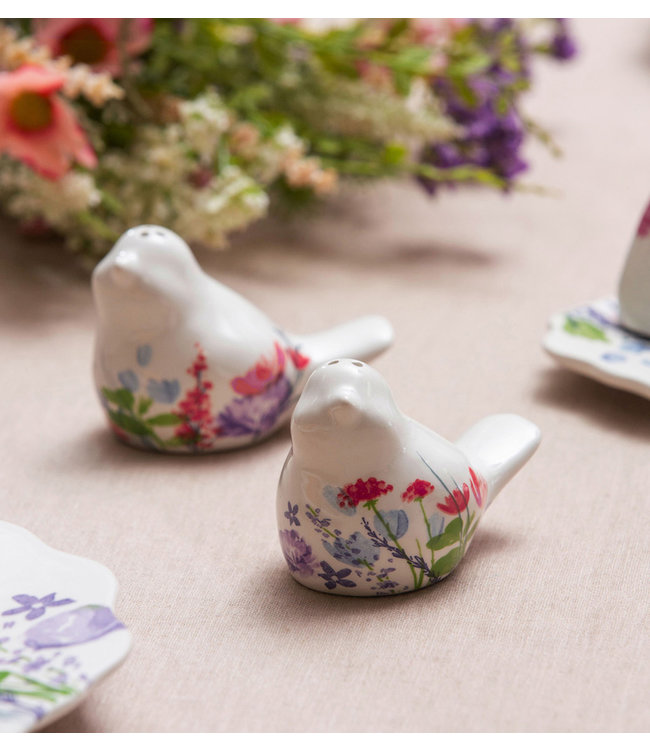 Evergreen Ceramic Salt & Pepper Shakers Set, Cottage Charm Birds