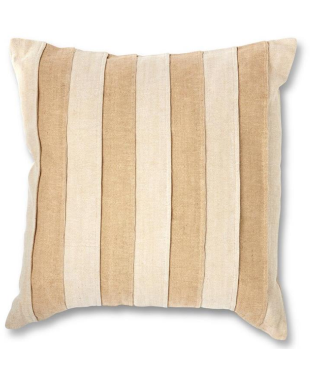 K&K Interiors 22 Inch Square Natural Tan Striped Pillow