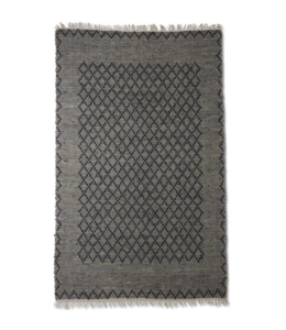 K&K Interiors Black Cotton & Leather Shuttle Handwoven Rug w/Fringe (5x8)