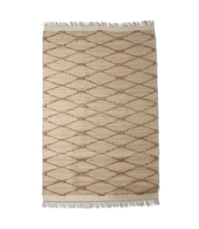 K&K Interiors Tan Cotton & Jute Diamond Shuttle Handwoven Rug w/Fringe (5x8)