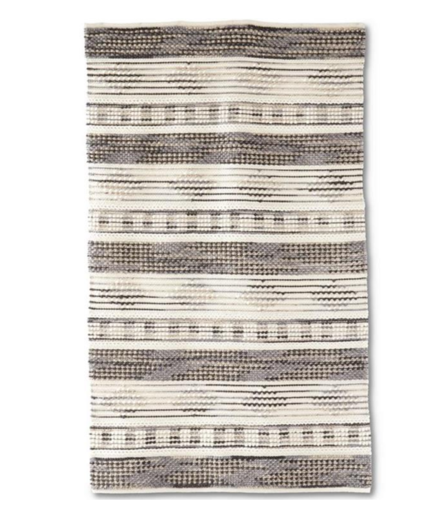 K&K Interiors Black Gray Cream Woven Wool Area Rug (5x7)