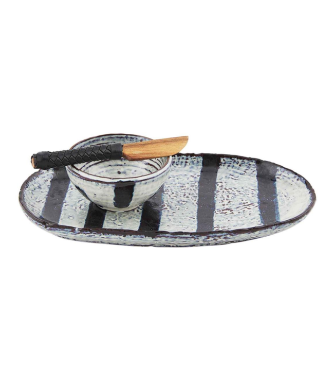 MudPie Black Stripe Tray & Dip Set