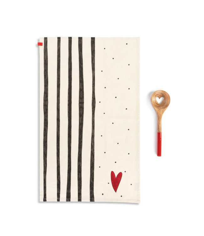 Demdaco Red Heart Kitchen Towel with Heart Spoon Set