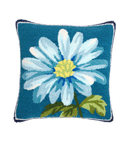 Evergreen Indoor/Outdoor Hooked Pillow, Blue Daisy Pillow
