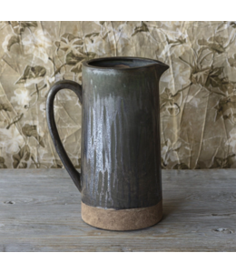 Porch View Home Aged Olive Dripped Glazed Pottery Tall Pitcher Vase