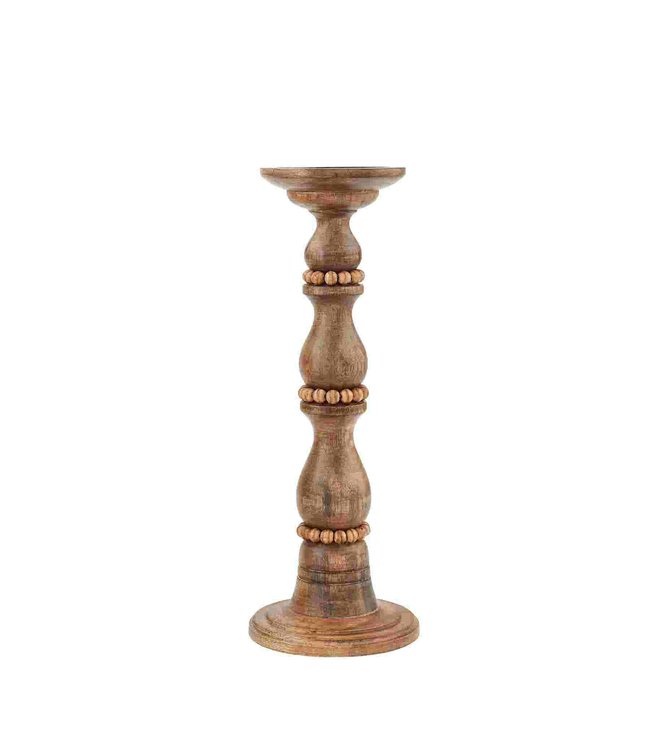 MudPie Beaded Wood Candlestick 13"