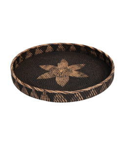 Creative Co-Op Decorative Hand-Woven Rattan Tray with Flower