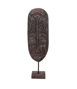 Creative Co-Op Hand-Carved Mango Wood Mask on Stand, Dark Finish