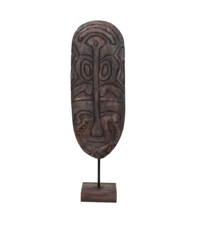 Creative Co-Op Hand-Carved Mango Wood Mask on Stand, Dark Finish