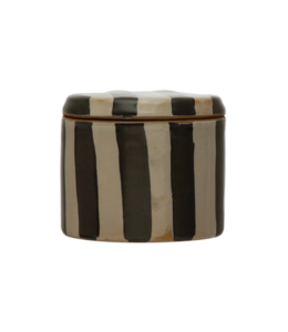 Creative Co-Op Stoneware Canister with Stripes, Reactive Glaze