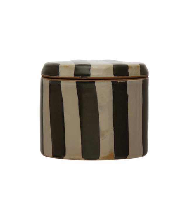 Creative Co-Op Stoneware Canister with Stripes, Reactive Glaze