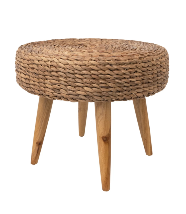 Bloomingville Hand-Woven Water Hyacinth and Teakwood Stool