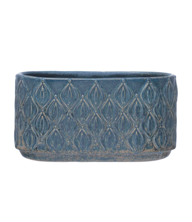 Bloomingville Embossed Stoneware Planter, Reactive Glaze