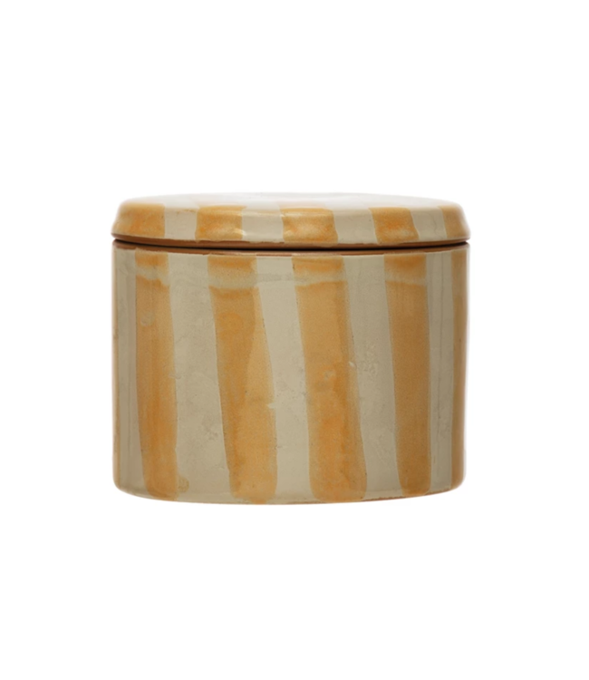 Creative Co-Op Stoneware Canister with Stripes, Reactive Glaze