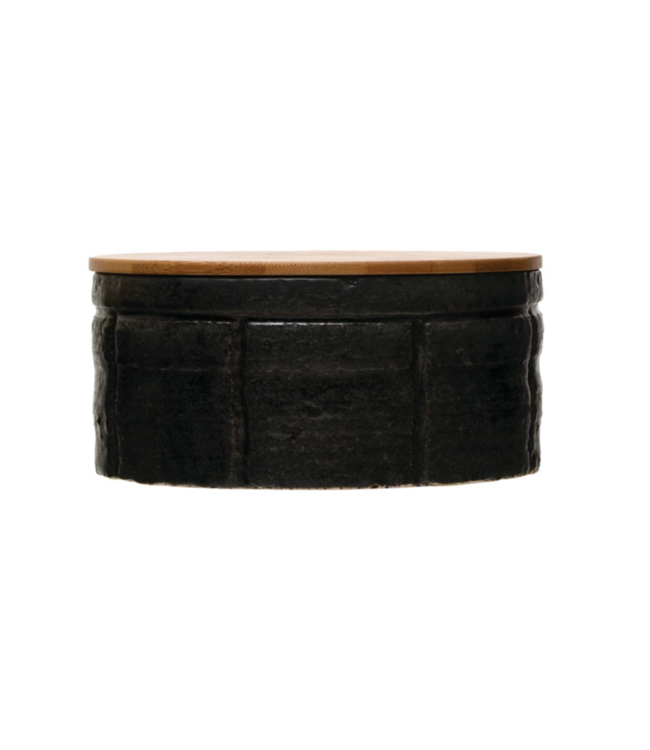 Bloomingville Stoneware Canister with Bamboo Lid- Black