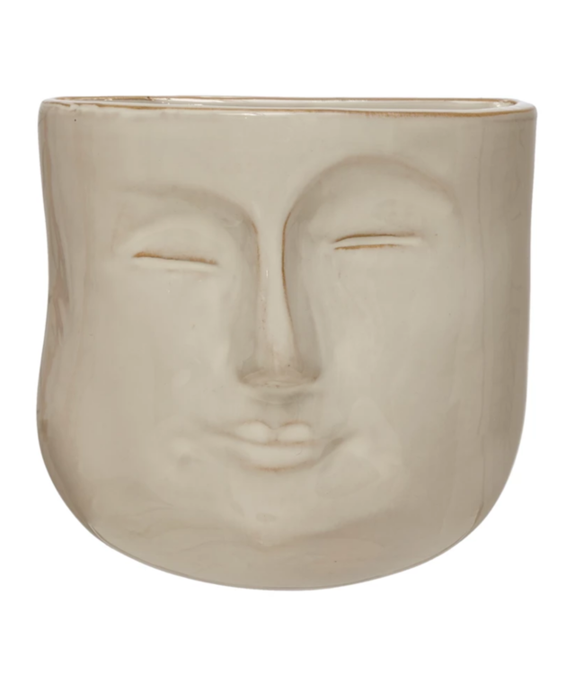 Bloomingville Stoneware Wall Planter with Face, Reactive Glaze