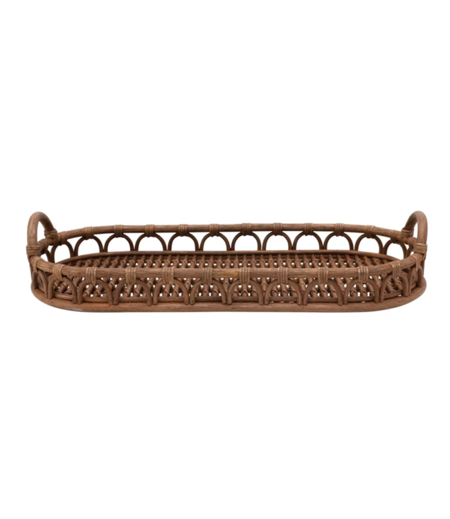 Creative Co-Op Hand-Woven Rattan Tray with Handles