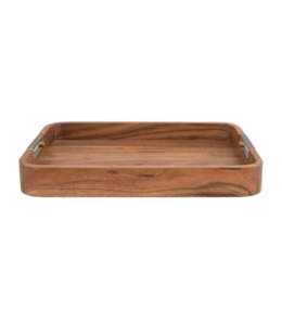 Creative Co-Op Acacia Wood Tray with Gold Finish Handles