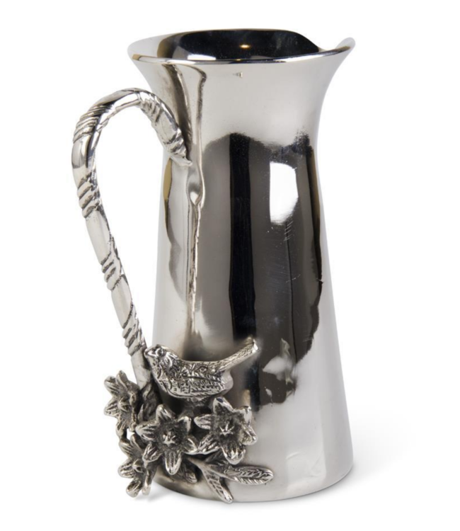 K&K Interiors Silver Nickel Water Pitcher W/Bird & Twigs