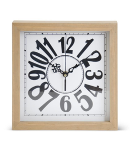 K&K Interiors 9.5 Inch Square Tabletop Wooden Clock