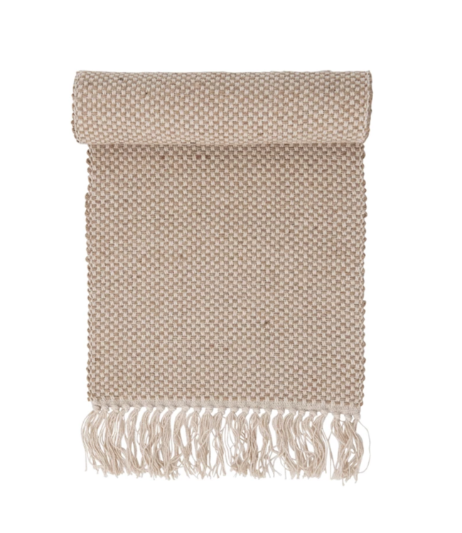 Creative Co-Op Woven Jute and Cotton Table Runner with Fringe