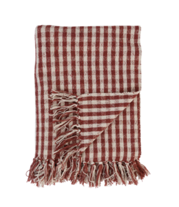 Creative Co-Op Woven Recycled Cotton Blend Throw w/ Fringe Gingham -Red